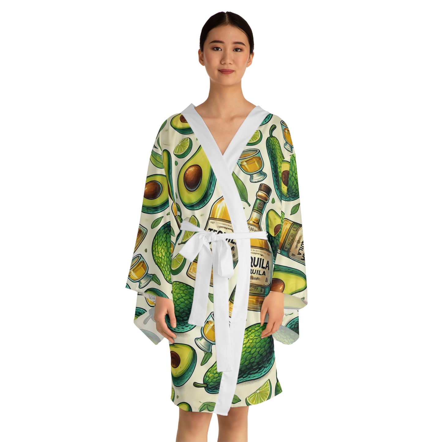 Avocado and Tequila Long Sleeve Kimono Robe (AOP)