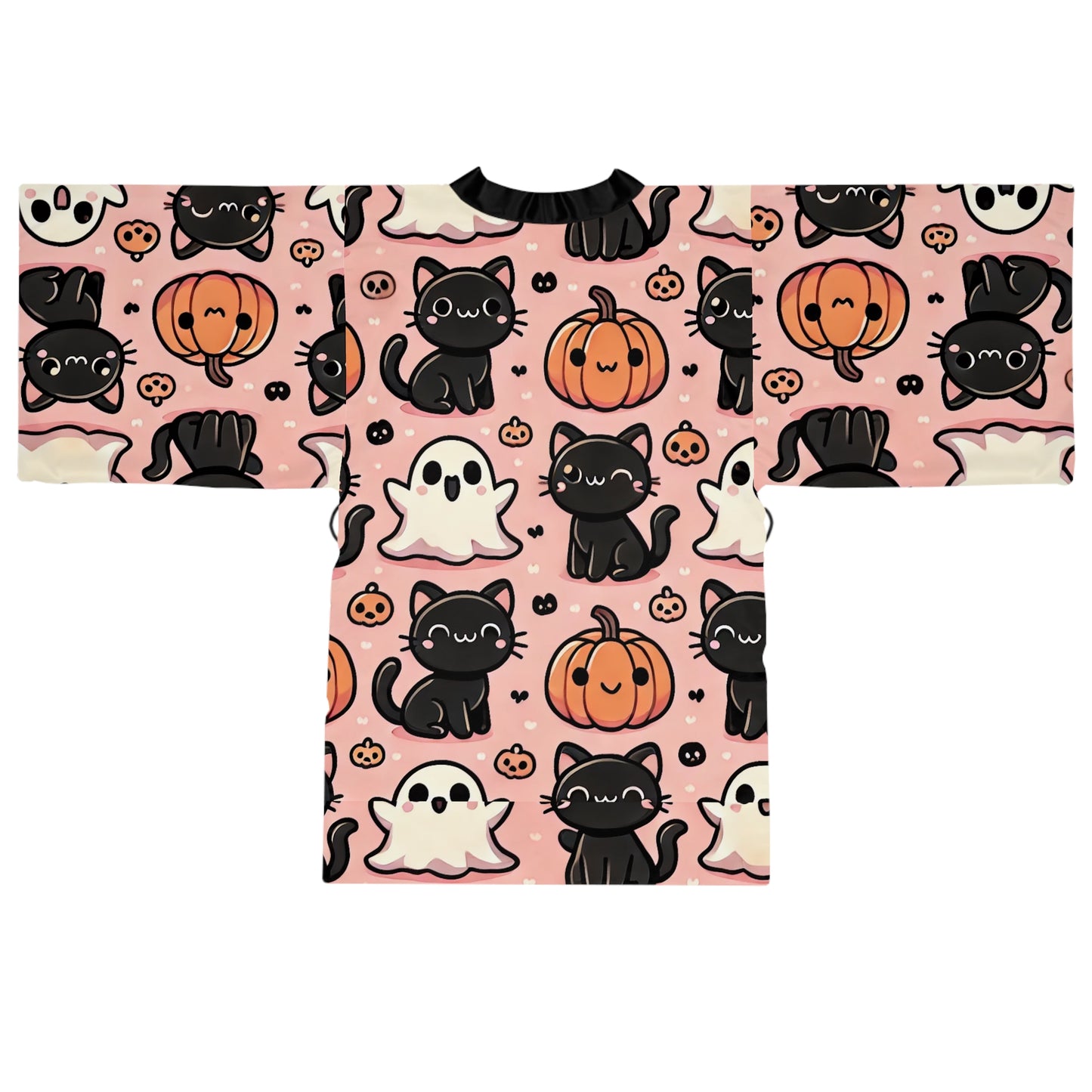 Cats, Ghost and Pumpkins Long Sleeve Kimono Robe (AOP)