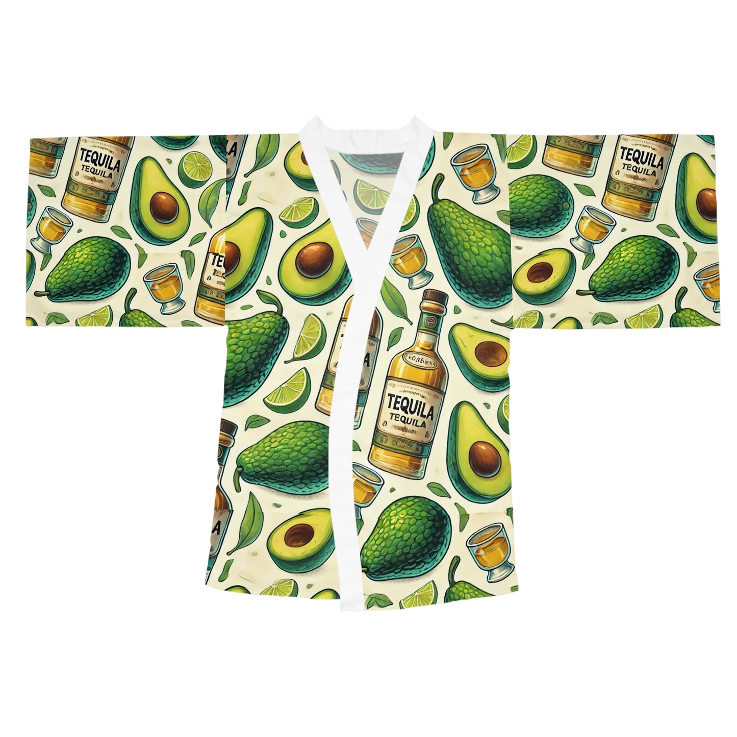 Avocado and Tequila Long Sleeve Kimono Robe (AOP)