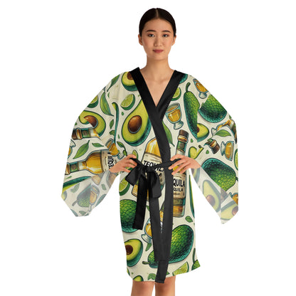 Avocado and Tequila Long Sleeve Kimono Robe (AOP)