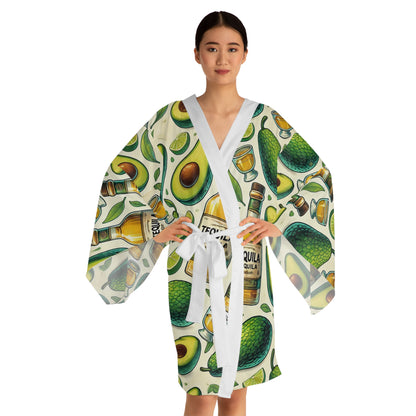 Avocado and Tequila Long Sleeve Kimono Robe (AOP)