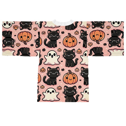 Cats, Ghost and Pumpkins Long Sleeve Kimono Robe (AOP)